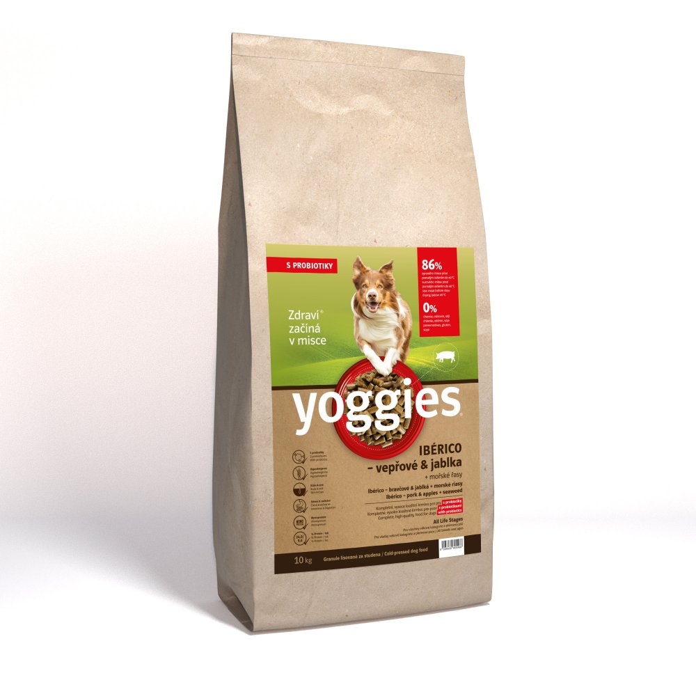 Yoggies kaldpresset hundefôr ibérico svin med epler, 10 kg sekk