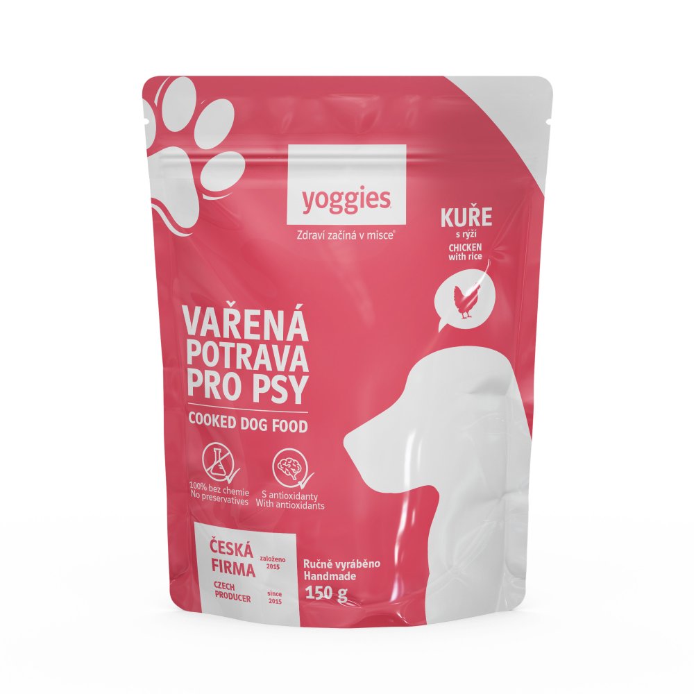 Yoggies kokt fullfôr til hund, kylling med ris, 150 g