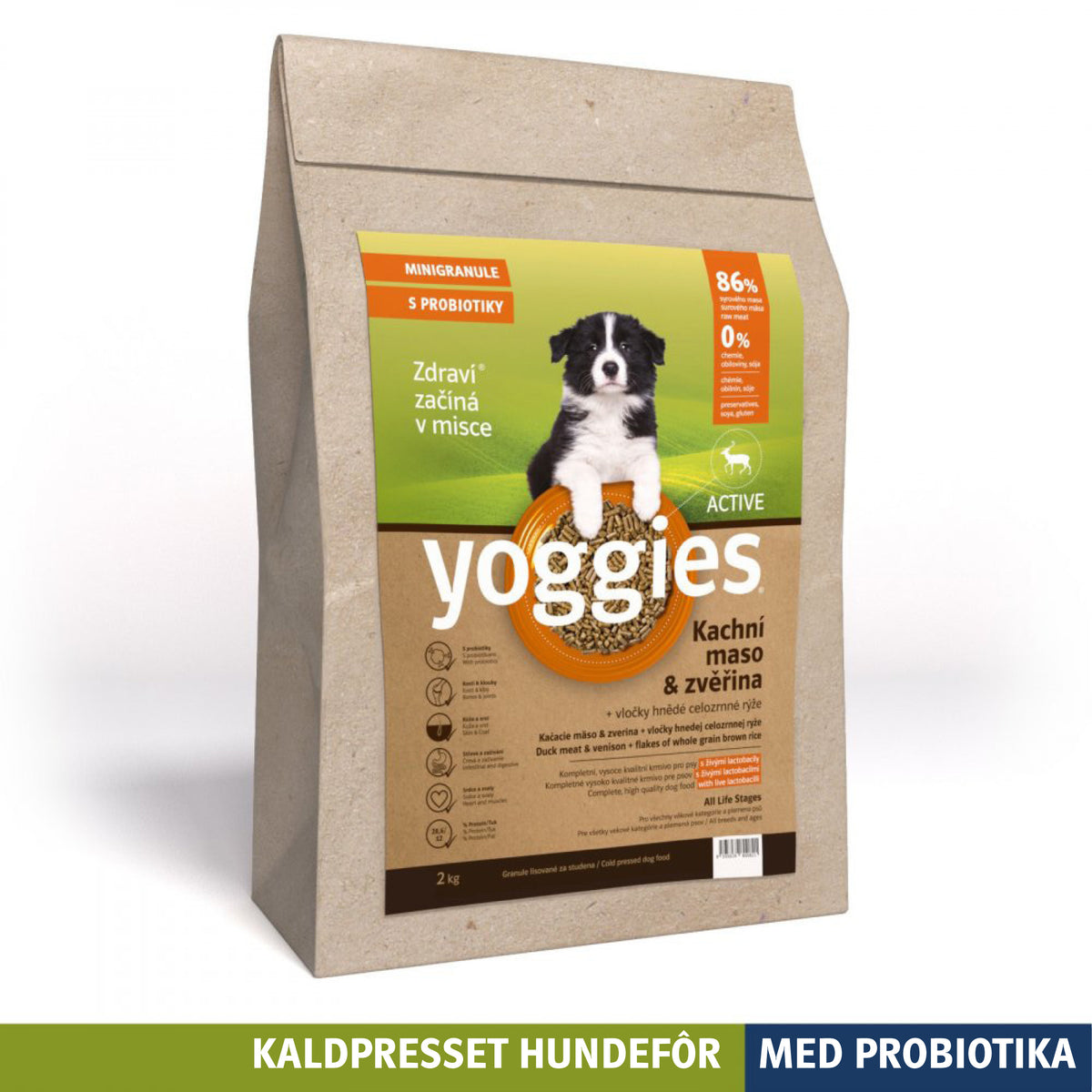 Yoggies kaldpresset hundefôr ACTIVE and og vilt MINI, 5 kg sekk