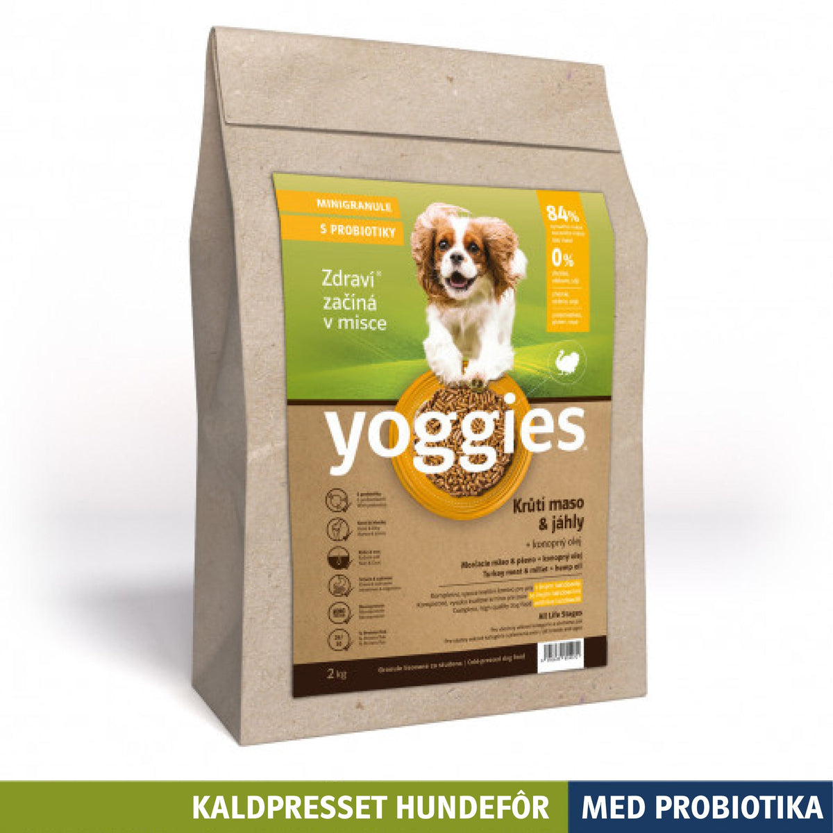 Yoggies kaldpresset hundefôr kalkun og hirse MINI, 2 kg sekk