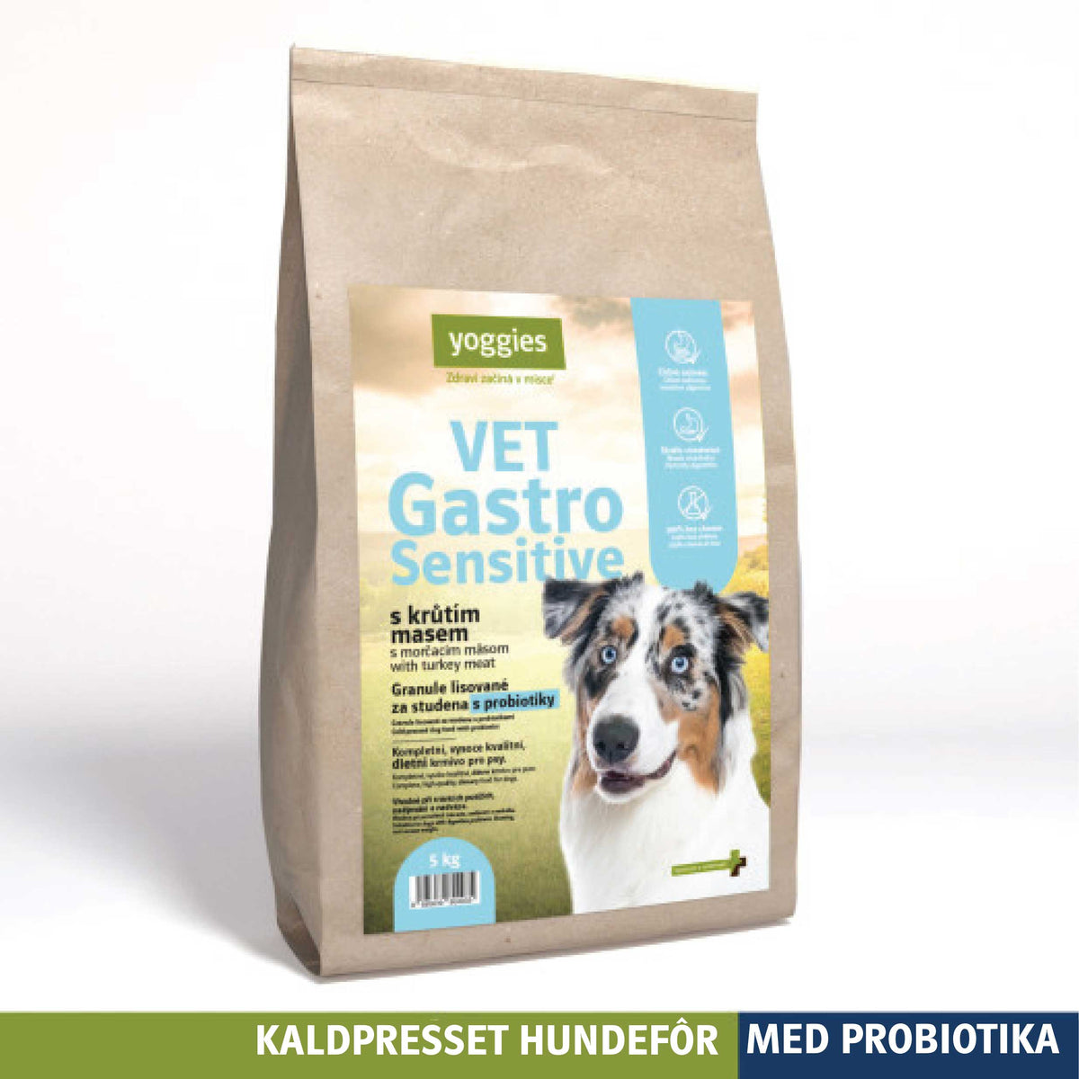 Yoggies VET Gastro Sensitive kaldpresset hundefôr, 5 kg sekk