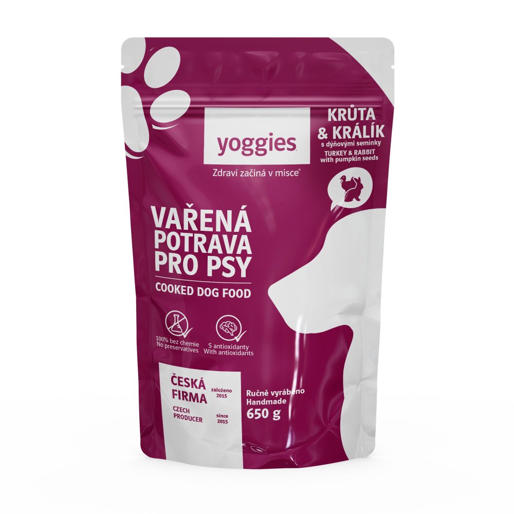 Yoggies kokt fullfôr til hund, kalkun og kanin med gresskarkjerner, 650 g