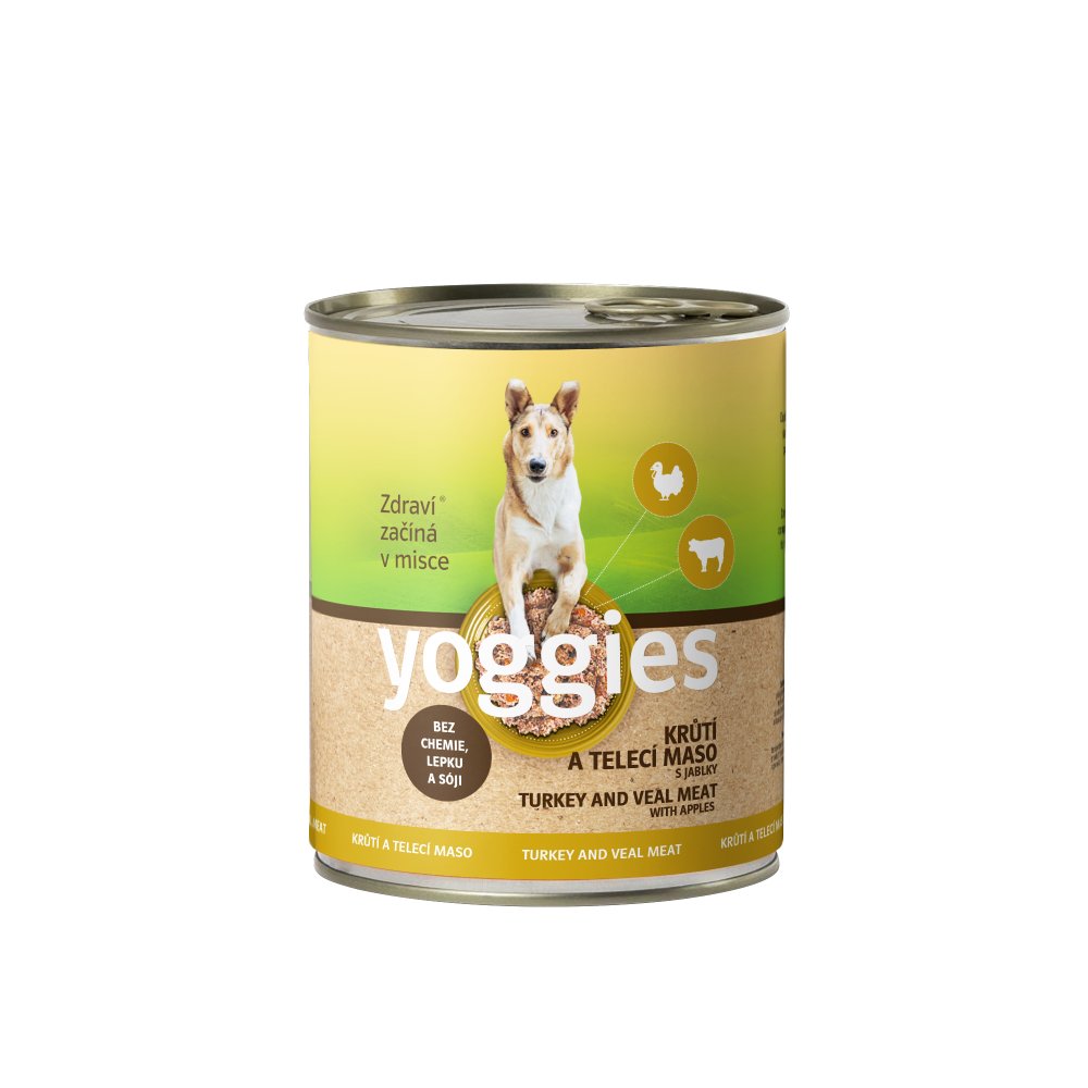 Yoggies våtfôr til hund kalkun og kalvekjøtt med epler, 800 g boks