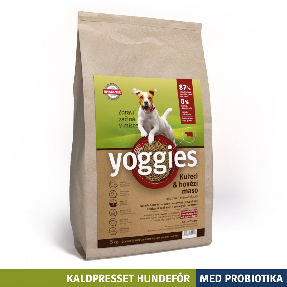 Yoggies kaldpresset hundefôr kylling og storfe MINI, 5 kg sekk