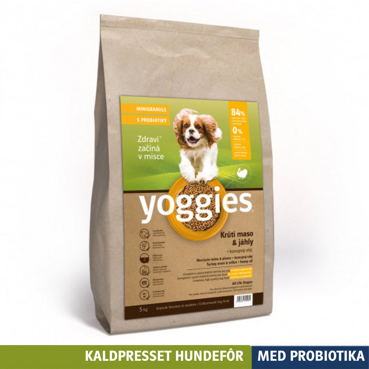 Yoggies kaldpresset hundefôr kalkun og hirse MINI, 5 kg sekk