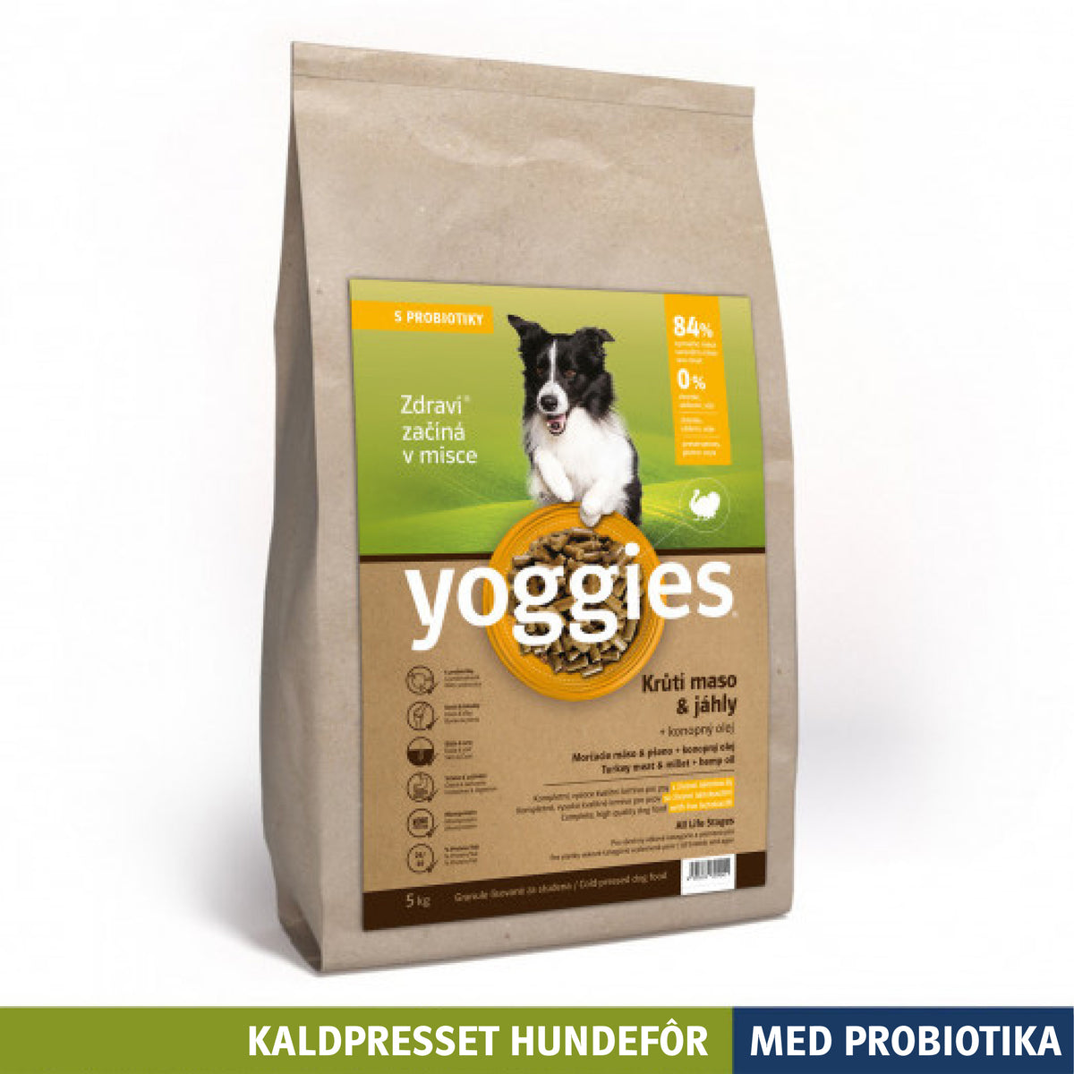 Yoggies kaldpresset hundefôr kalkun og hirse, 5 kg sekk