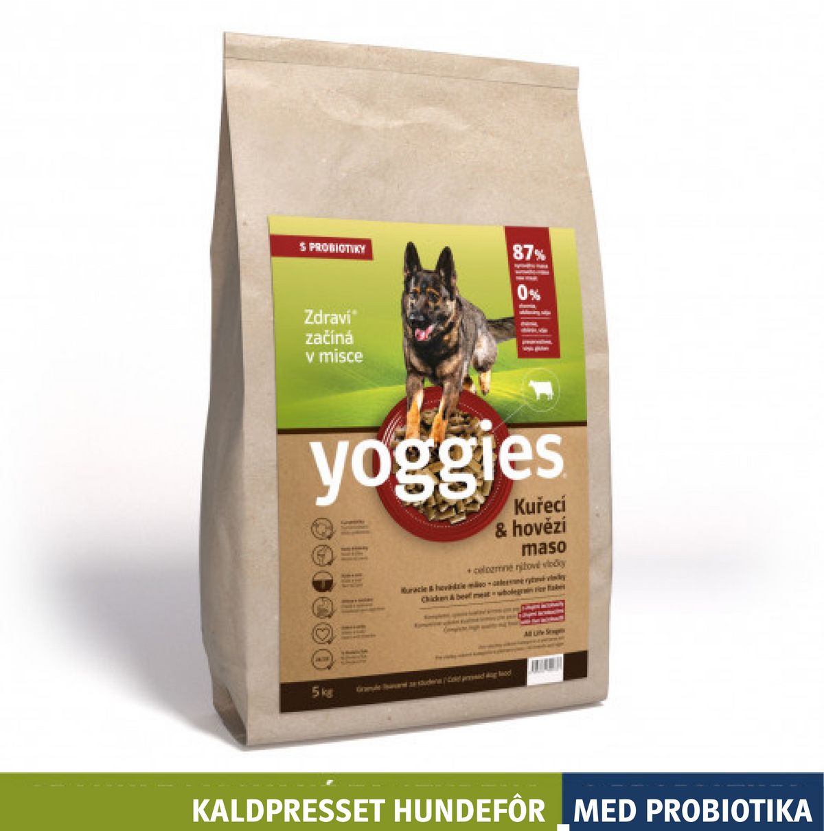 Yoggies kaldpresset hundefôr kylling og storfe, 5 kg sekk