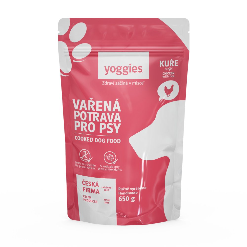 Yoggies kokt fullfôr til hund, kylling med ris, 650 g