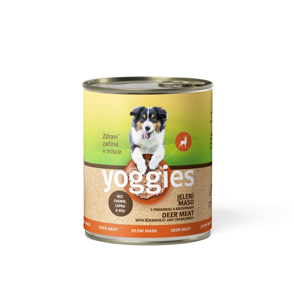 Yoggies våtfôr til hund hjort med bokhvete og tyttebær, 800 g boks