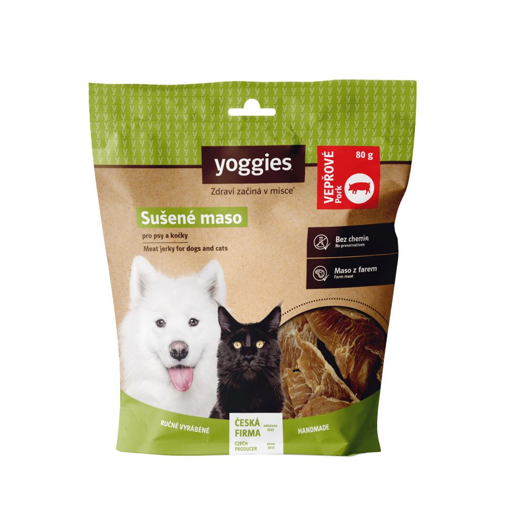 Yoggies tørket svinekjøtt, godbiter til hund, 80 g