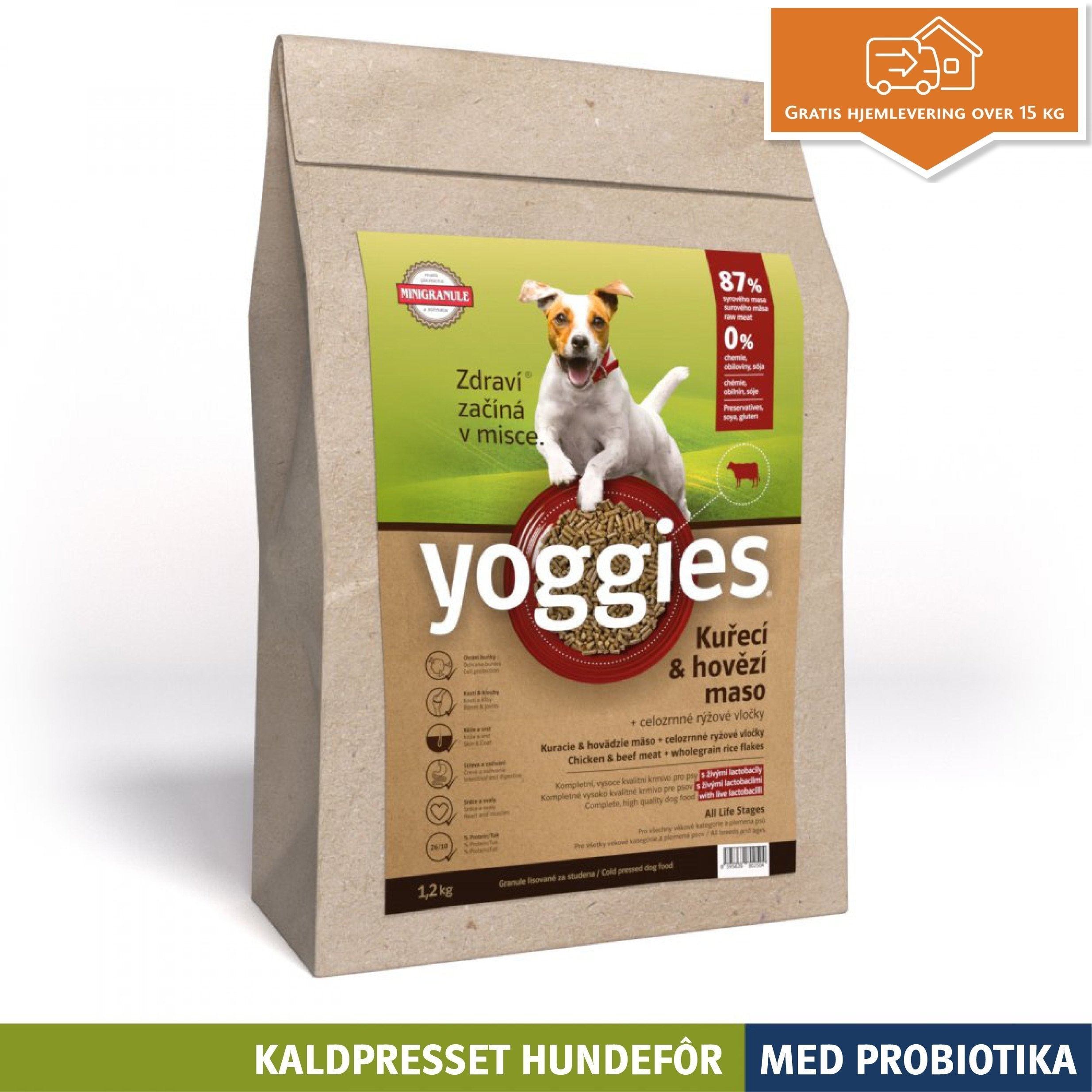 KYLLING & STORFE med probiotika MINI - kaldpresset hundefôr YOGGIES