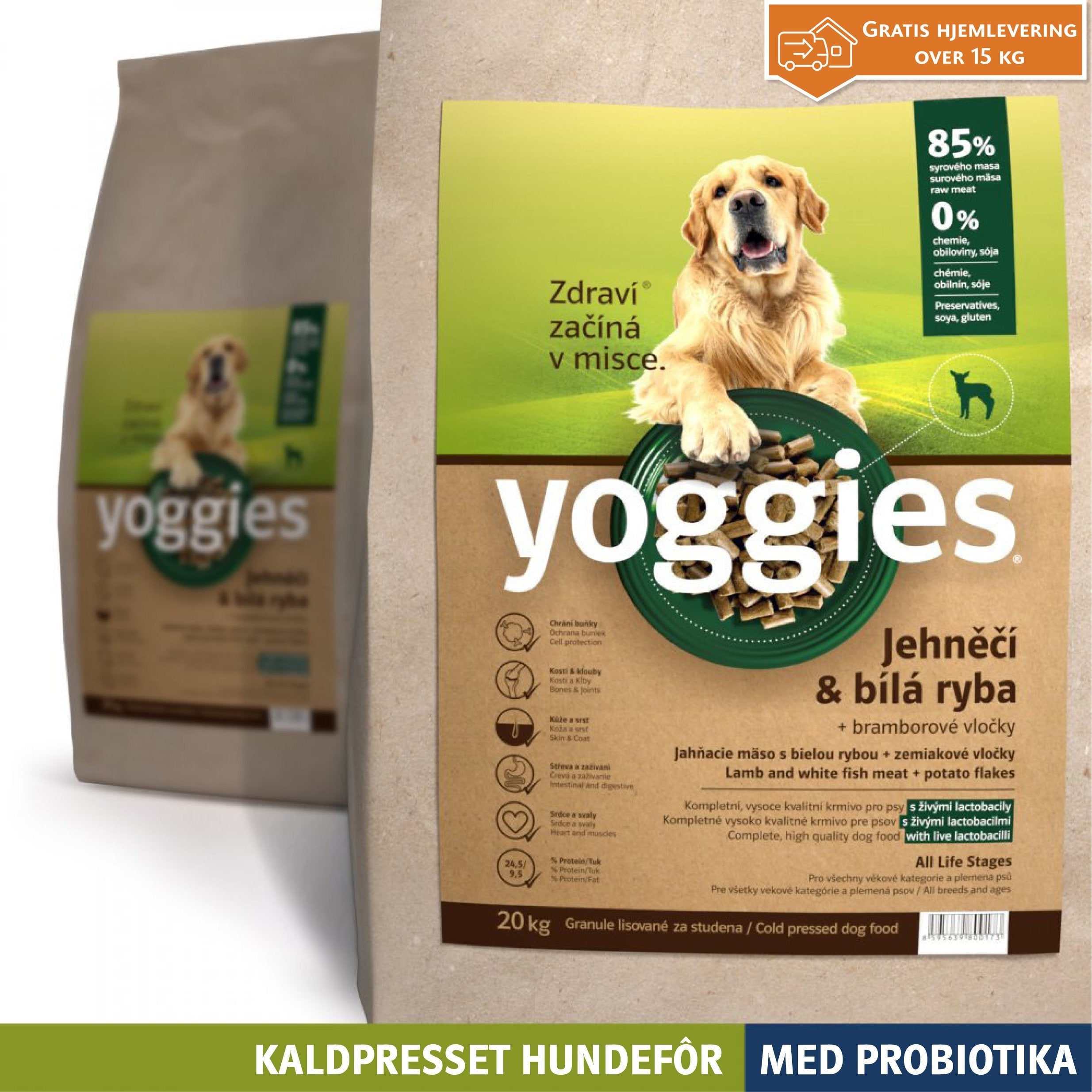 LAM & HVIT FISK med probiotika - kaldpresset hundefôr YOGGIES - diettfôr