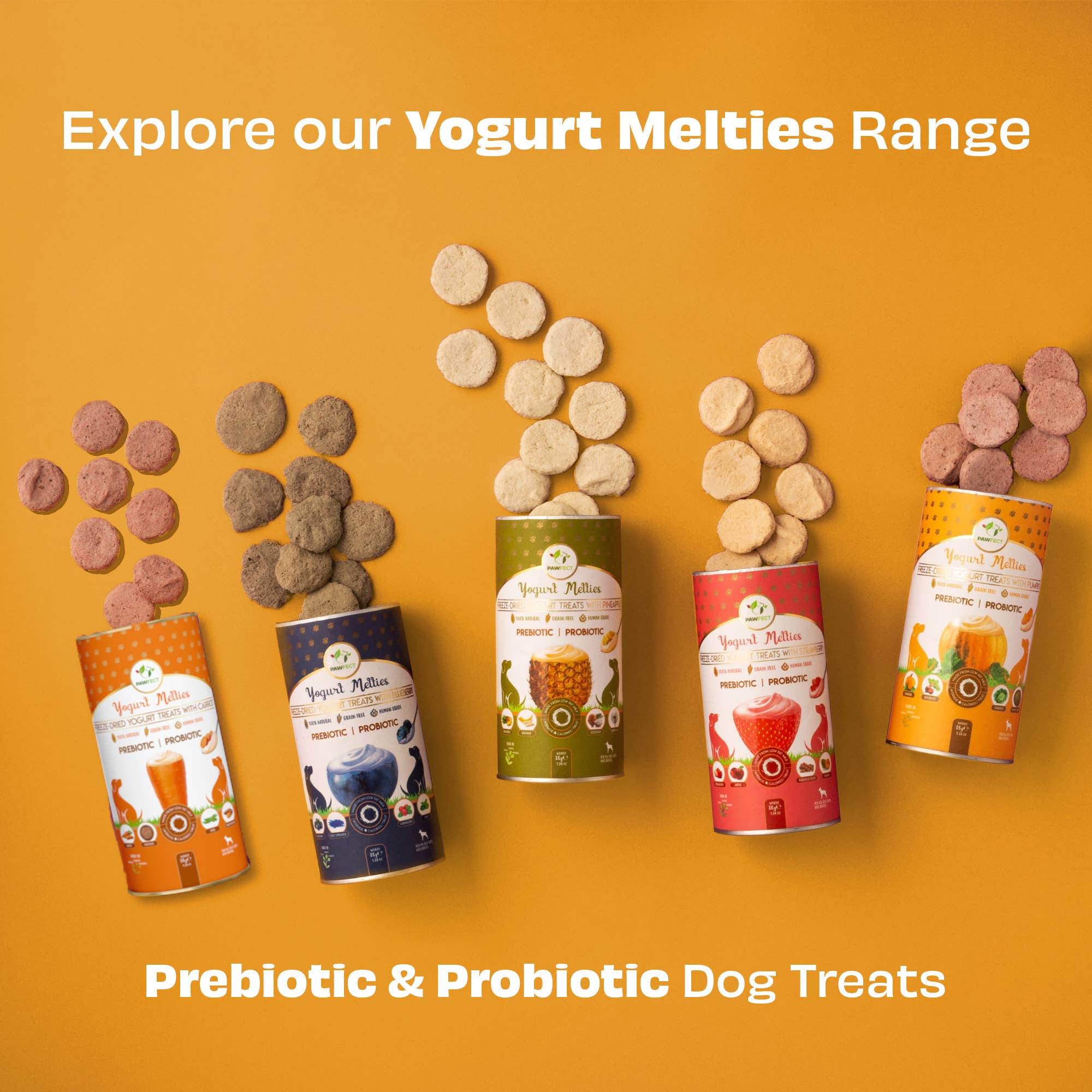 GRESSKAR & YOGHURT hundegodbiter med prebiotika og probiotika – Pawfect Yogurt Melties