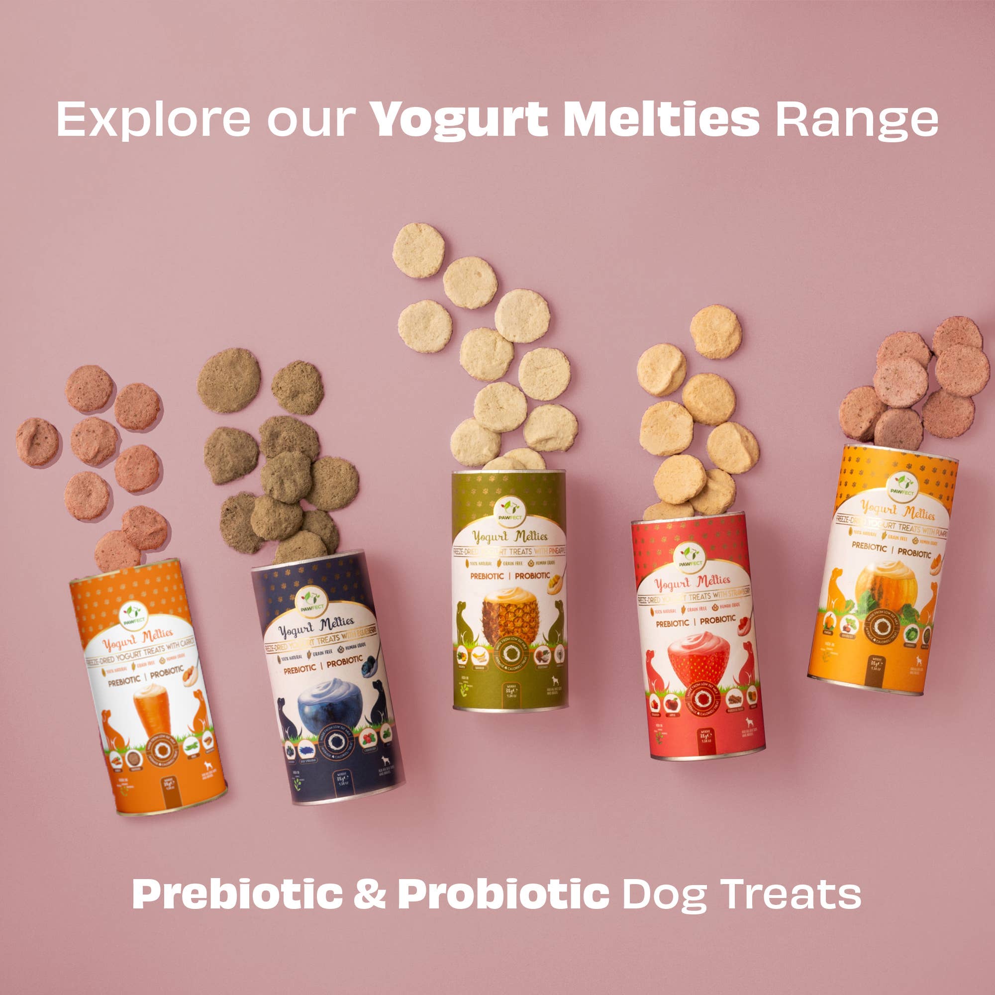 JORDBÆR & YOGHURT hundegodbiter med prebiotika og probiotika – Pawfect Yogurt Melties