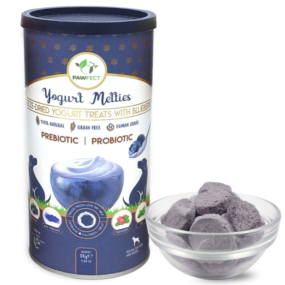 BLÅBÆR & YOGHURT hundegodbiter med prebiotika og probiotika – Pawfect Yogurt Melties