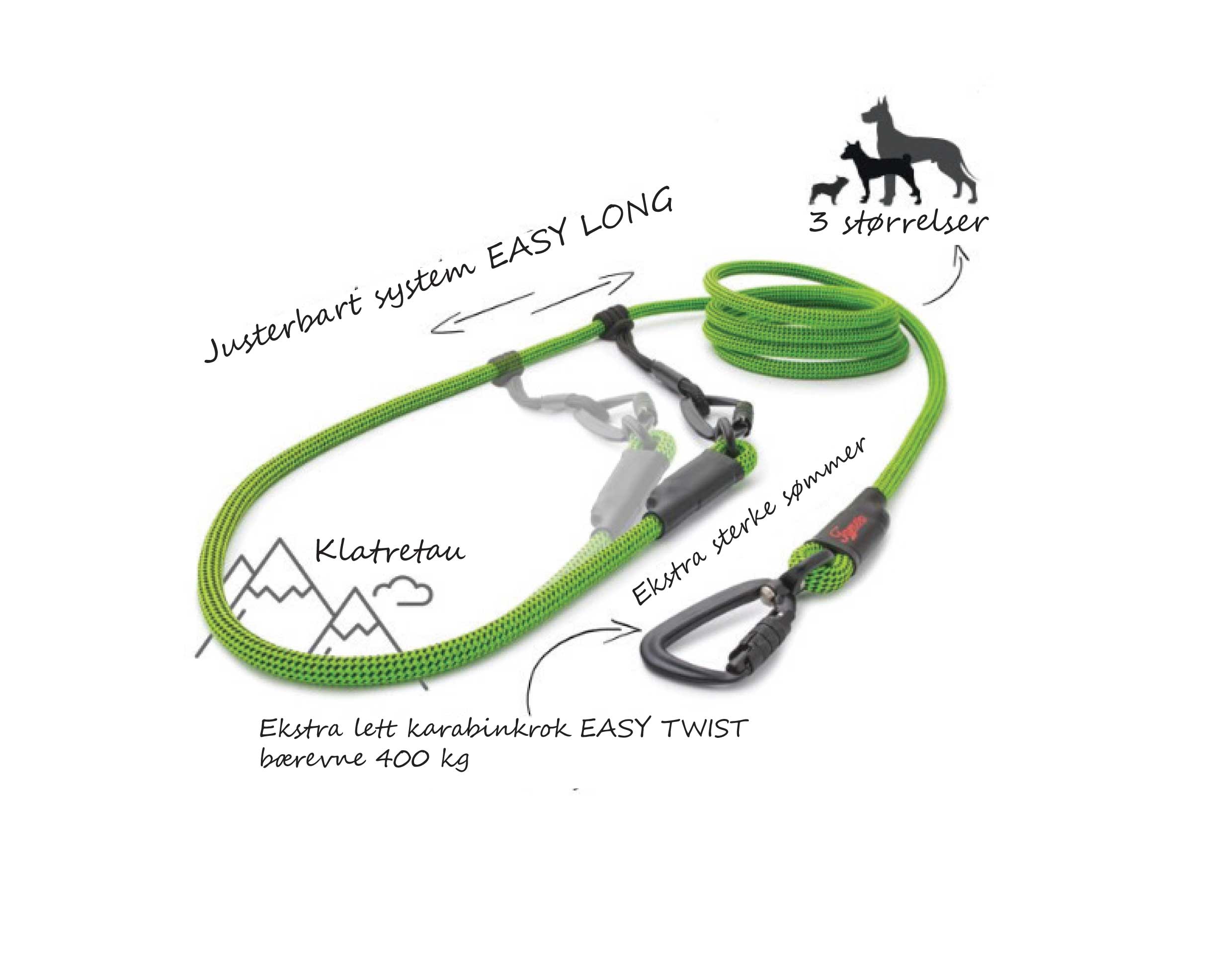 HANDSFREE  justerbart kobbel EASY LONG - TWIST (LARGE 4 m)