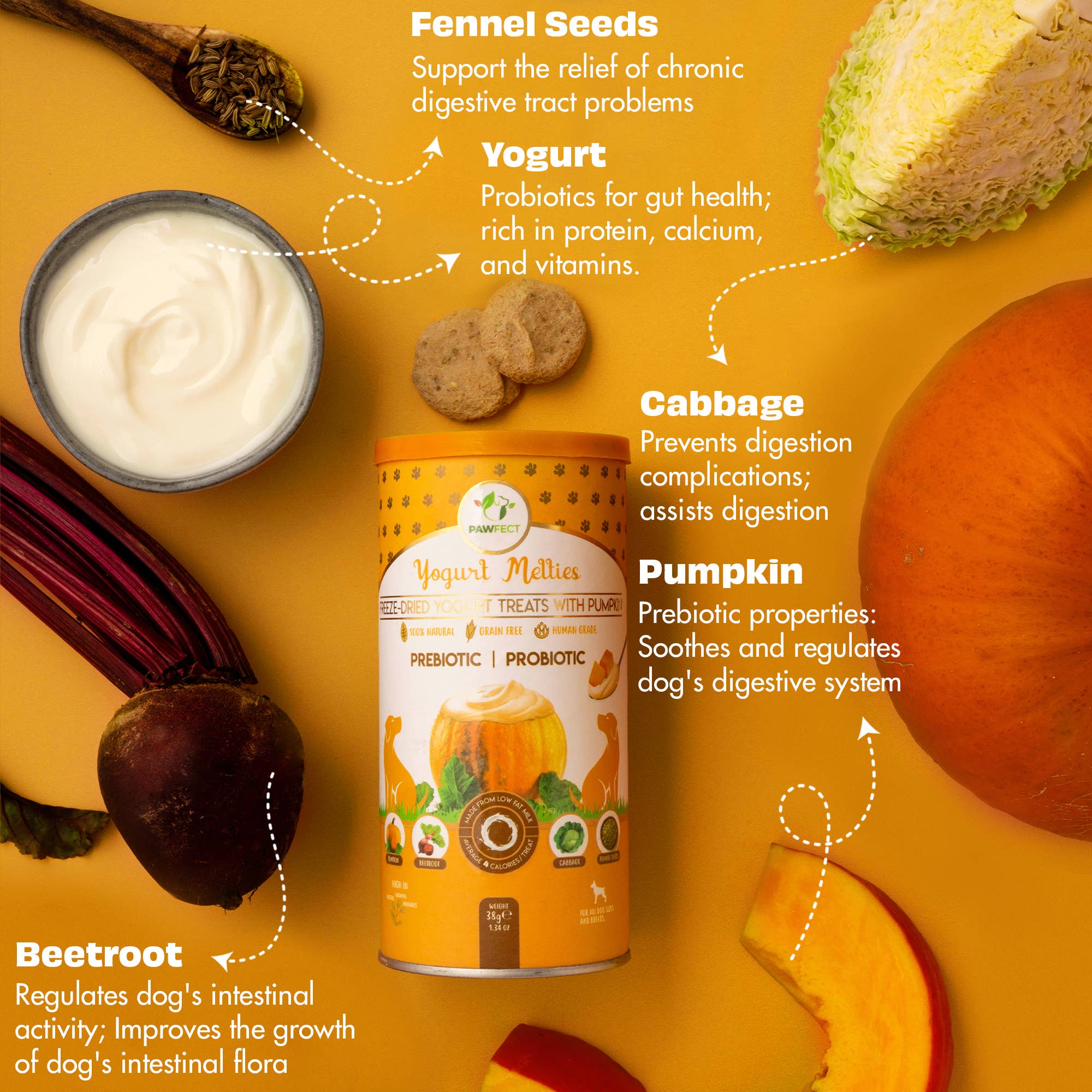 GRESSKAR & YOGHURT hundegodbiter med prebiotika og probiotika – Pawfect Yogurt Melties